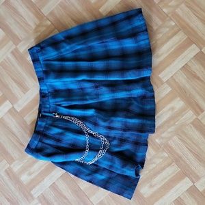 Plaid teal and black skirt with a chain from hot topic
